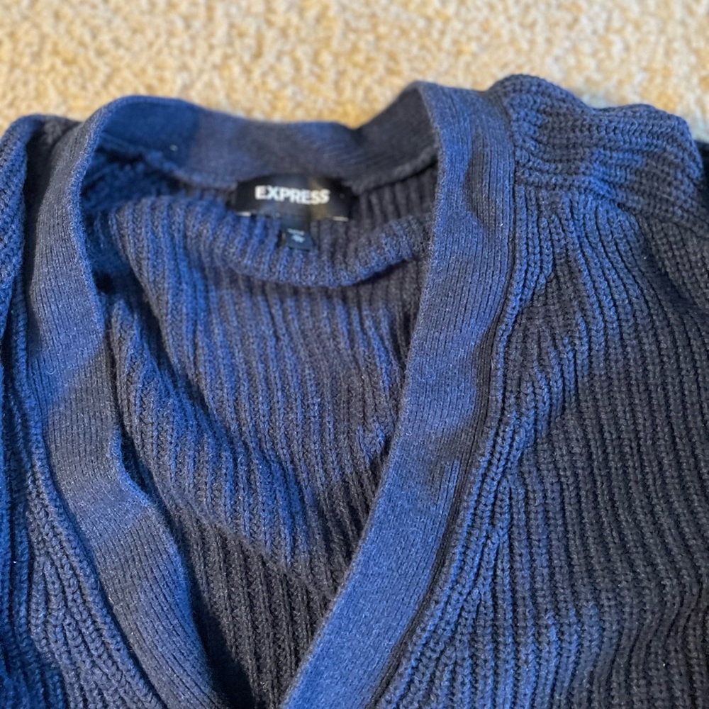 Express Navy Cardigan with Yellow Stripes - Picture 3 of 4